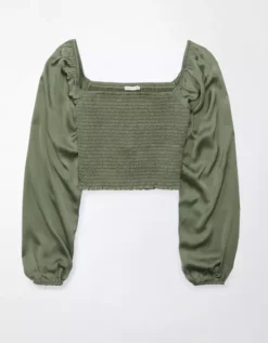 AE Smocked Satin Long-Sleeve Shirt 7 AE Smocked Satin Long-Sleeve Shirt -American Eagle Online Shop 0358 5319 309 f