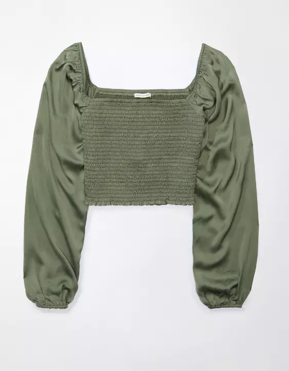 AE Smocked Satin Long-Sleeve Shirt 5 AE Smocked Satin Long-Sleeve Shirt - Image 3