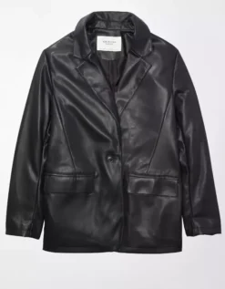 AE Oversized Vegan Leather Boyfriend Blazer 7 AE Oversized Vegan Leather Boyfriend Blazer -American Eagle Online Shop 0383 3443 001 f