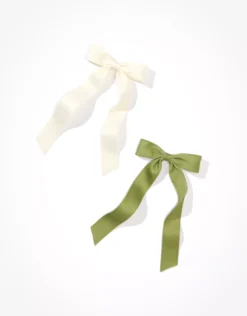 AEO Green + Cream Hair Bow 2-Pack