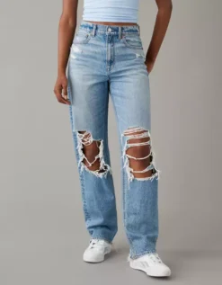 AE Strigid Ripped Highest Waist Baggy Straight Jean 6 AE Strigid Ripped Highest Waist Baggy Straight Jean -American Eagle Online Shop 0437 4335 540 of