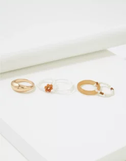 AEO Neutral Flower + Beaded Resin Ring 5-Pack
