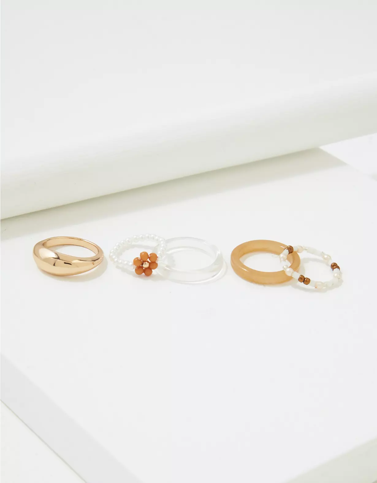 AEO Neutral Flower + Beaded Resin Ring 5-Pack 3 AEO Neutral Flower + Beaded Resin Ring 5-Pack