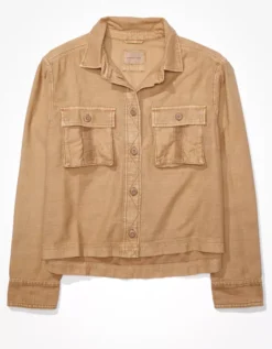 AE Cropped Long-Sleeve Cargo Button-Up Shirt -American Eagle Online Shop 0536 4751 200 f