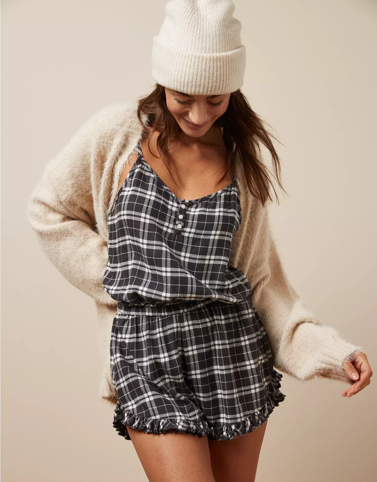 AE Flannel Ruffle PJ Romper 3 AE Flannel Ruffle PJ Romper