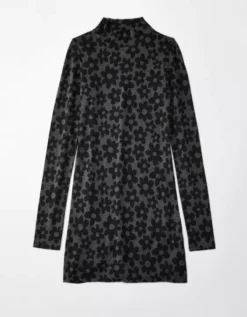 AE Knit Mock Neck Long-Sleeve Flower Mini Dress -American Eagle Online Shop 1399 7421 001 f