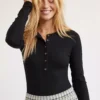AE Long-Sleeve Henley Bodysuit -American Eagle Online Shop 3375 9327 001 of