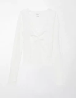 AE Long-Sleeve Cinch-Front Cropped Tee -American Eagle Online Shop 3376 9031 100 f