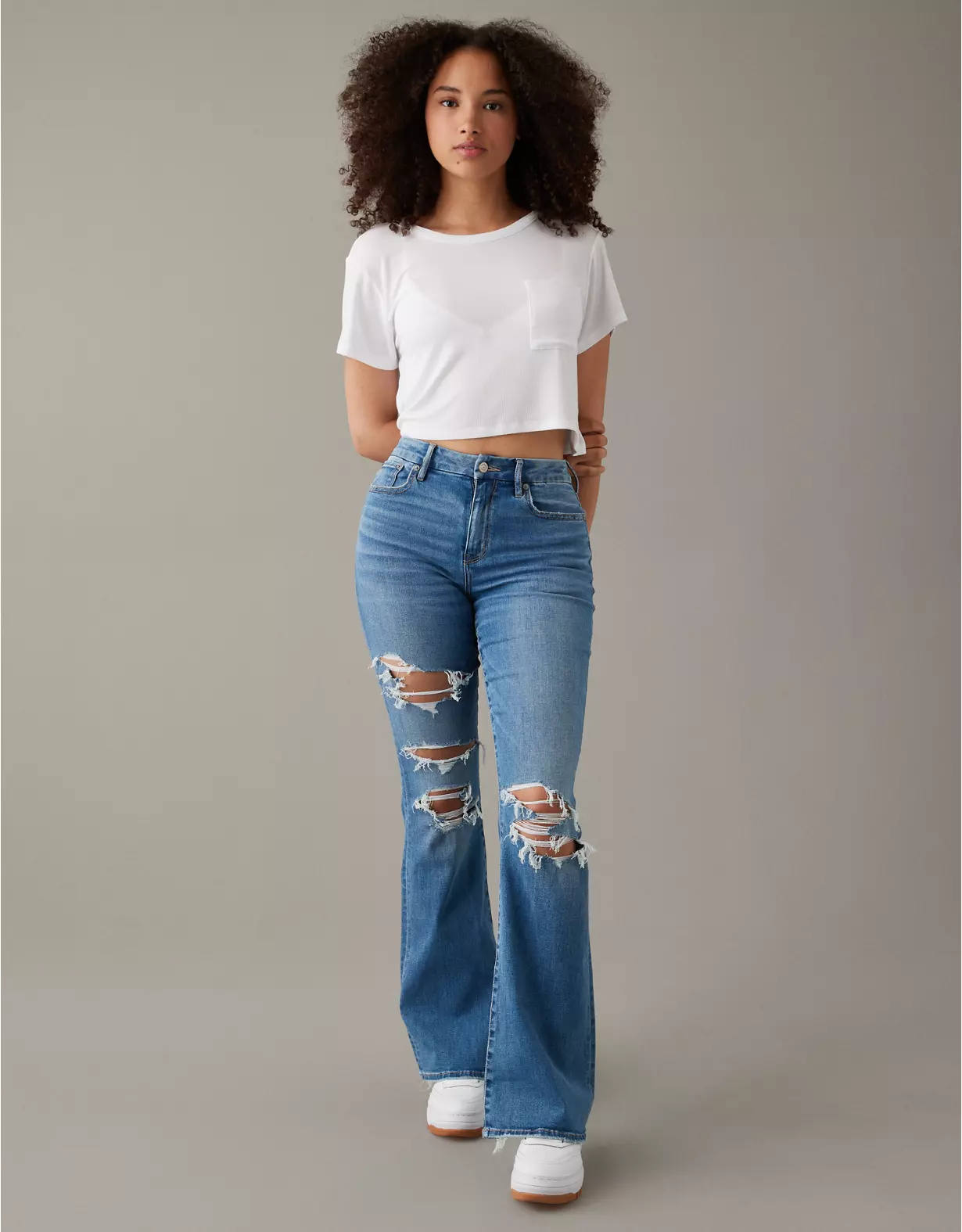 AE Stretch Curvy Ripped Super High-Waisted Flare Jean 3 AE Stretch Curvy Ripped Super High-Waisted Flare Jean