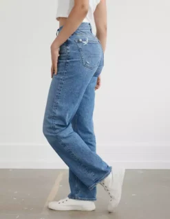 AE X The Ziegler Sisters Stretch Curvy High-Waisted Relaxed Straight Jean -American Eagle Online Shop 4436 4825 452 ob